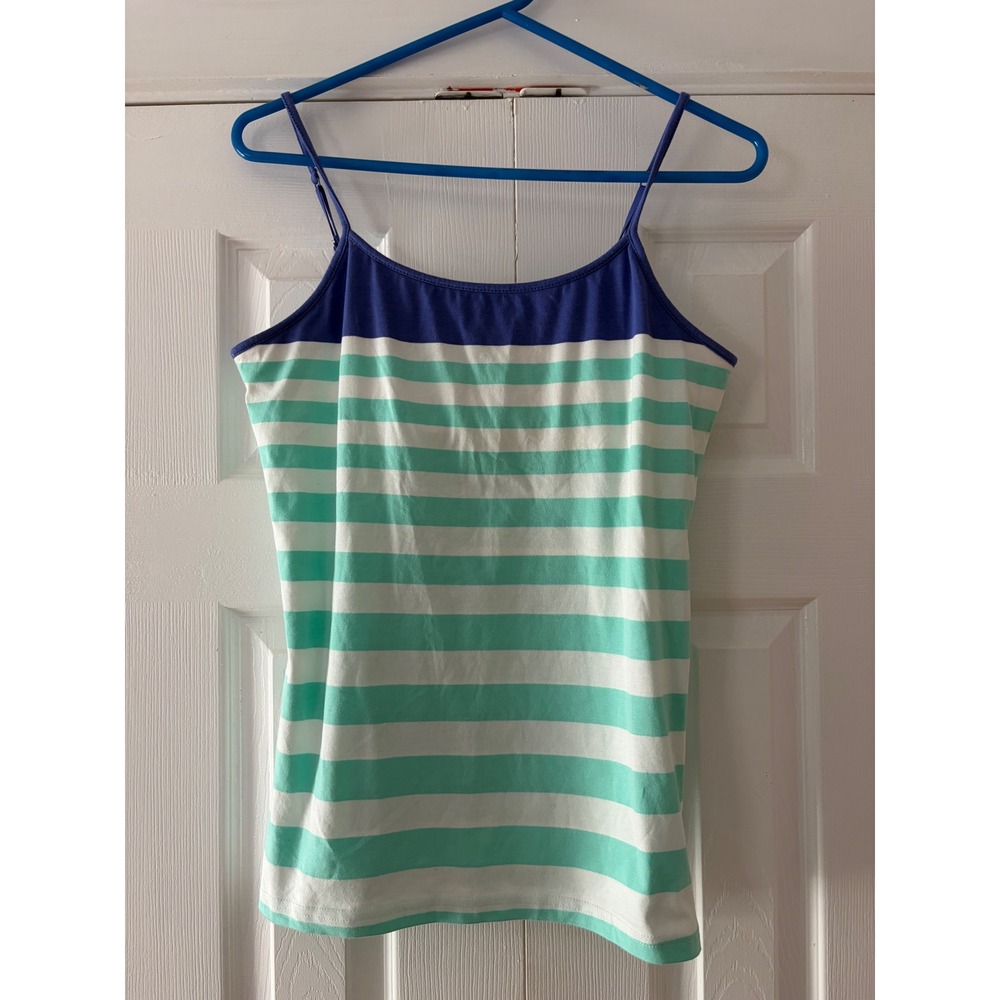 Gap Womens Large Mint Green White Striped Cami Built In Shelf Bra Stretch Tank